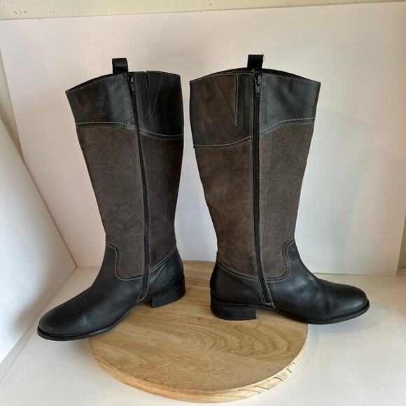 Seychelles Black & Gray Genuine Leather Suede Zip Up Riding Boots Size 9 - Picture 6 of 16